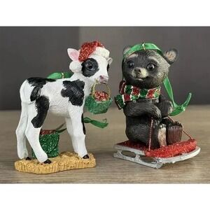 6  Danbury Mint Baby Animal Ornaments Calf, Bear, Camel, Zebra, Giraffe, Panda